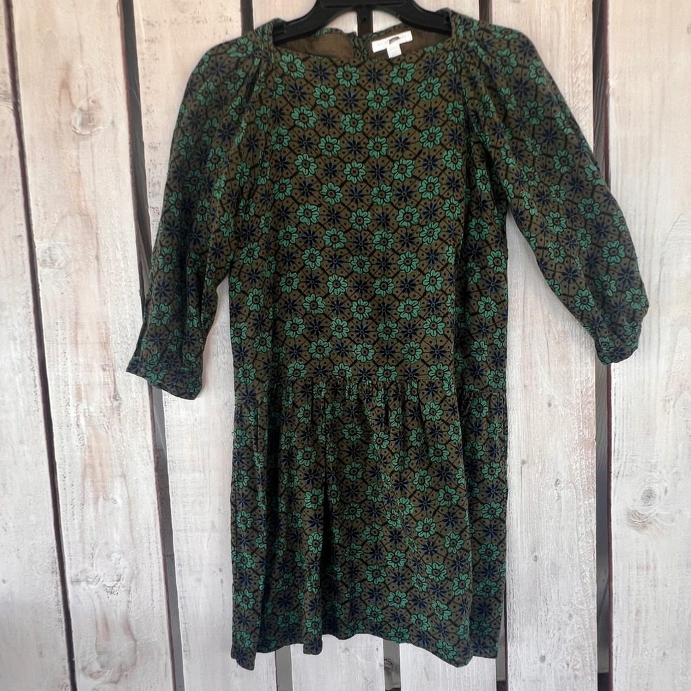 Burberry Dress Girls 14Y Green Excellent Floral Drop Waist 3/4 Sleeve Junior